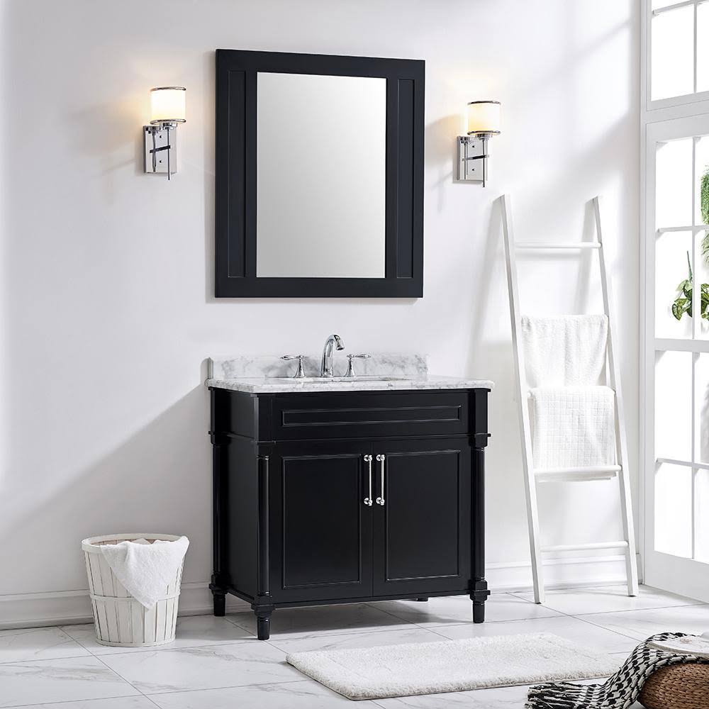 Black Vanity with Carrara Marble Top with White Sink H71650