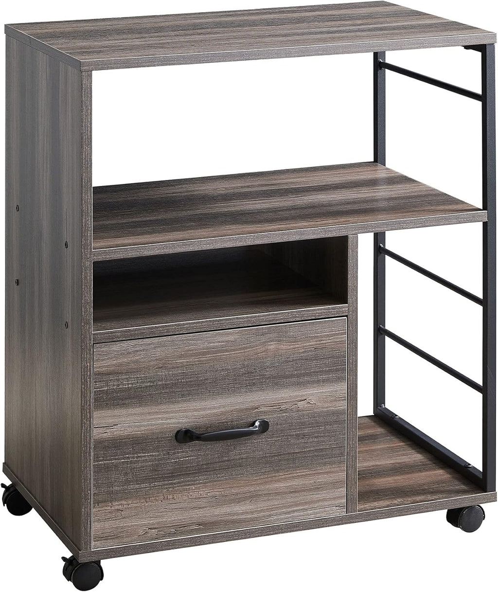 Rolling File Cabinet with Drawer and Open Storage Shelves, Retro Grey S801889