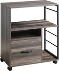 Rolling File Cabinet with Drawer and Open Storage Shelves, Retro Grey S801889