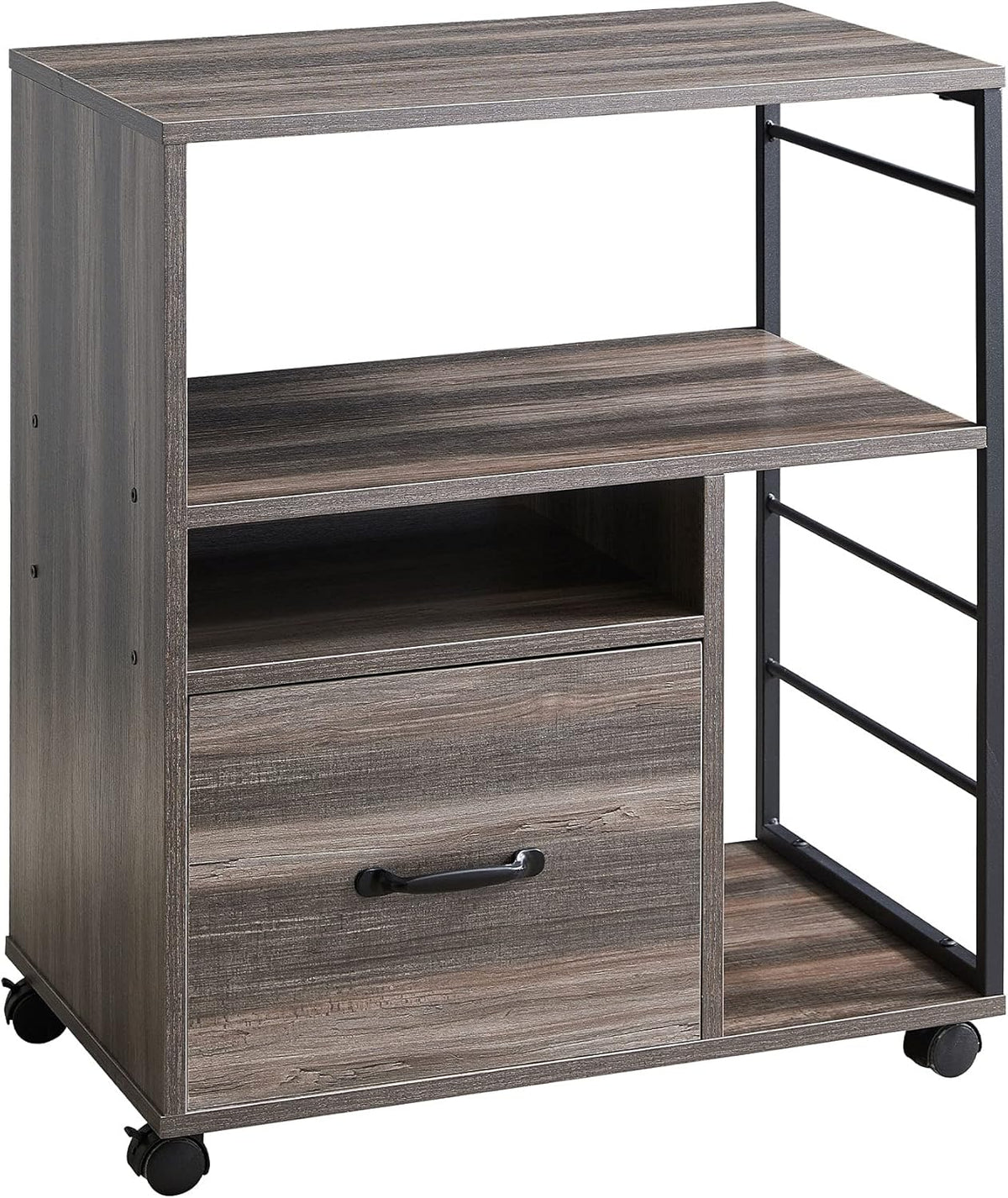 Rolling File Cabinet with Drawer and Open Storage Shelves, Retro Grey S801889