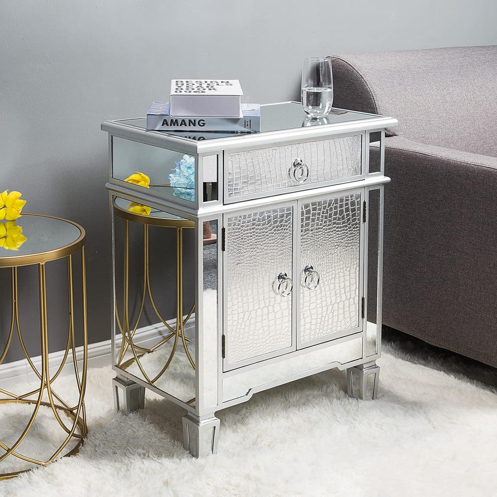 Mirrored Wood Cabinet with Drawers and Cabinet S44590