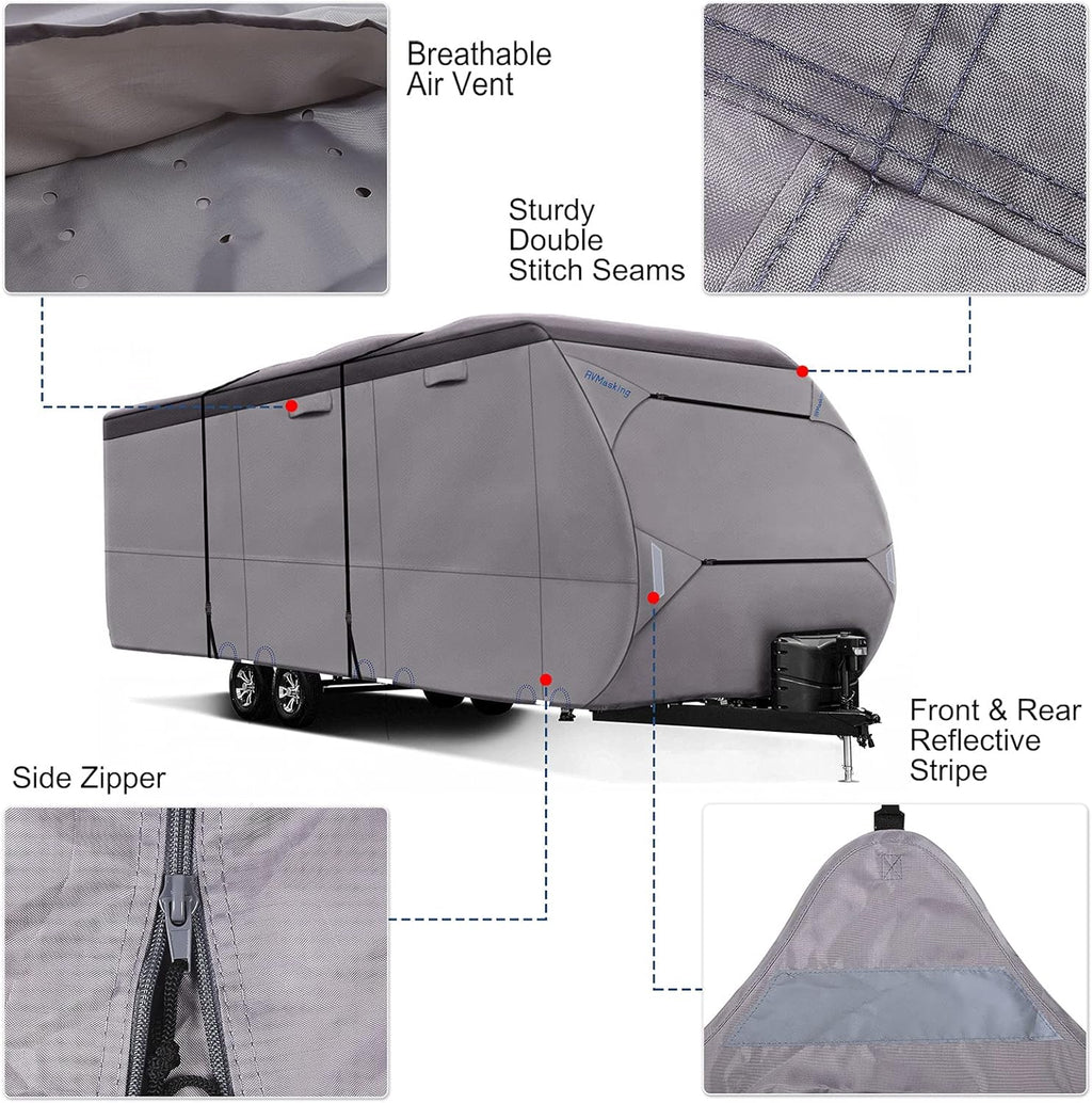 Upgraded Waterproof 500D Travel Trailer Cover with 4 Tire Covers, Tongue Jack Cover O242541