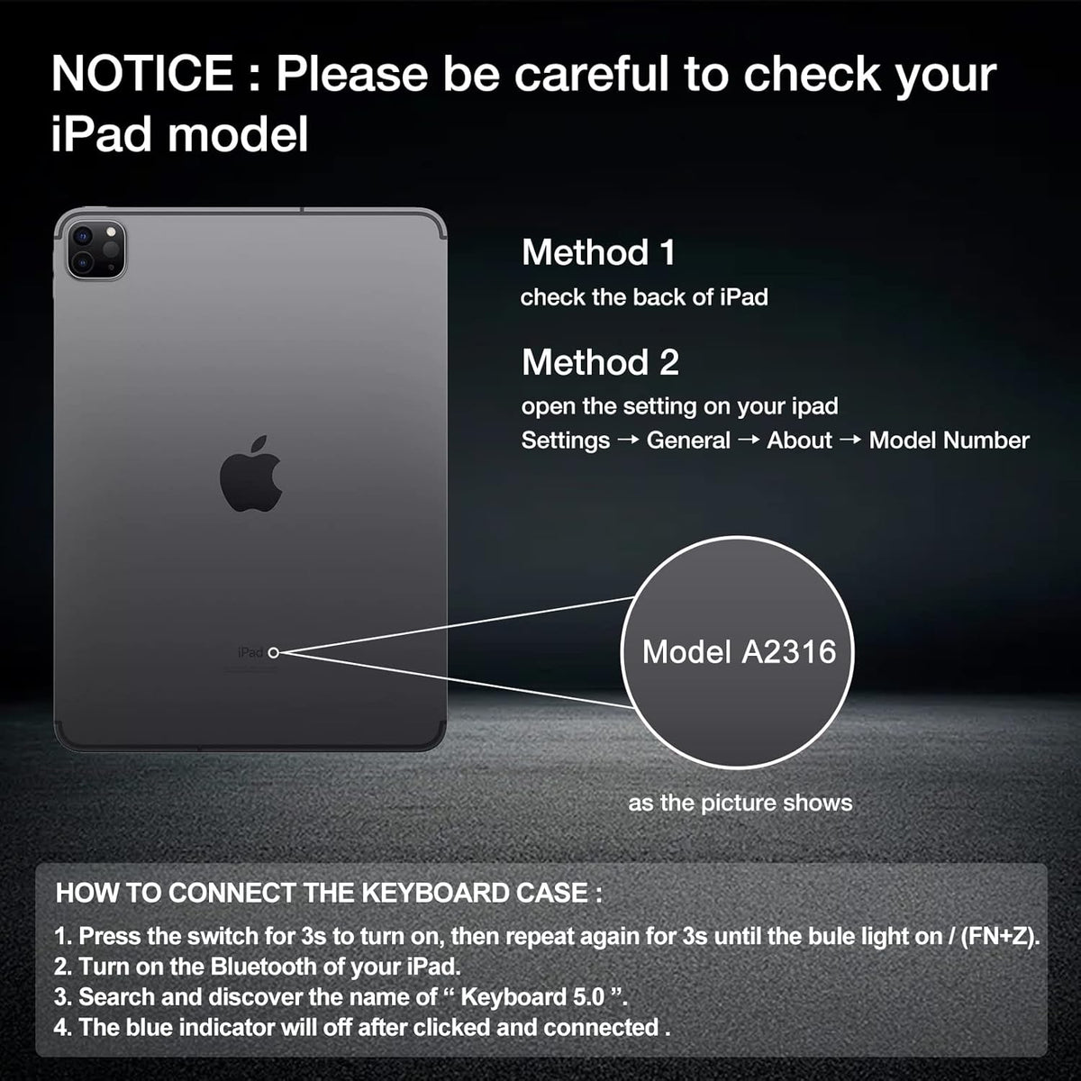 Detachable Wireless Bluetooth Keyboard Case with Trackpad for iPad U353585