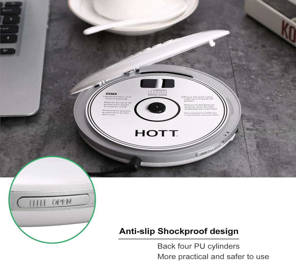 White Rechargeable Bluetooth Portable CD Player with Stereo Headphones B3818
