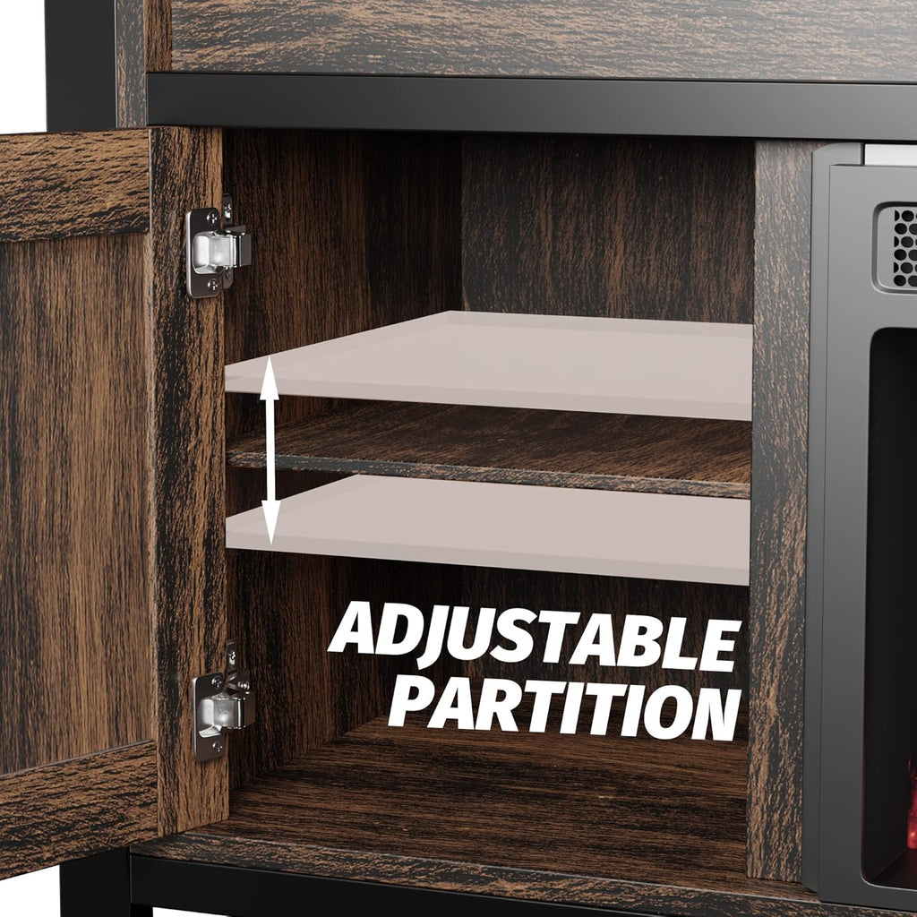 Industrial Rustic Electric Fireplace TV Stand with Open Storage Shelves and 2 Cabinets J68609