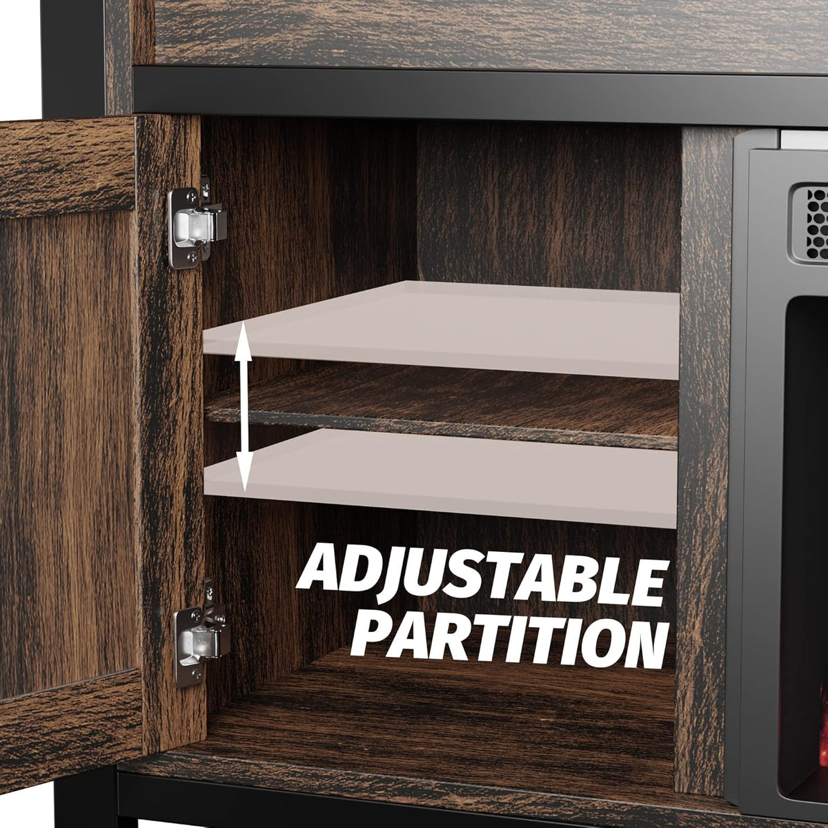 Industrial Rustic Electric Fireplace TV Stand with Open Storage Shelves and 2 Cabinets J68609