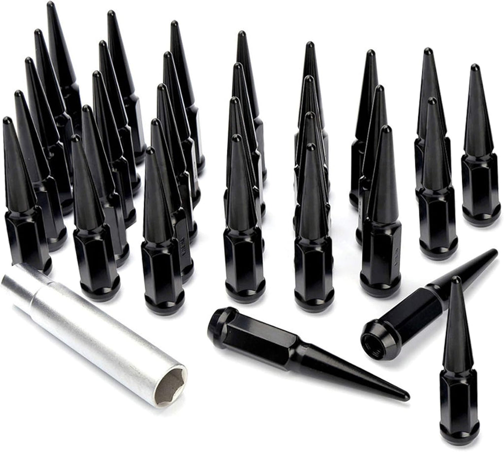 32 pcs 9/16-18 112mm 4.4" Black Conical Wheel Lug Nuts w/Key Y91727