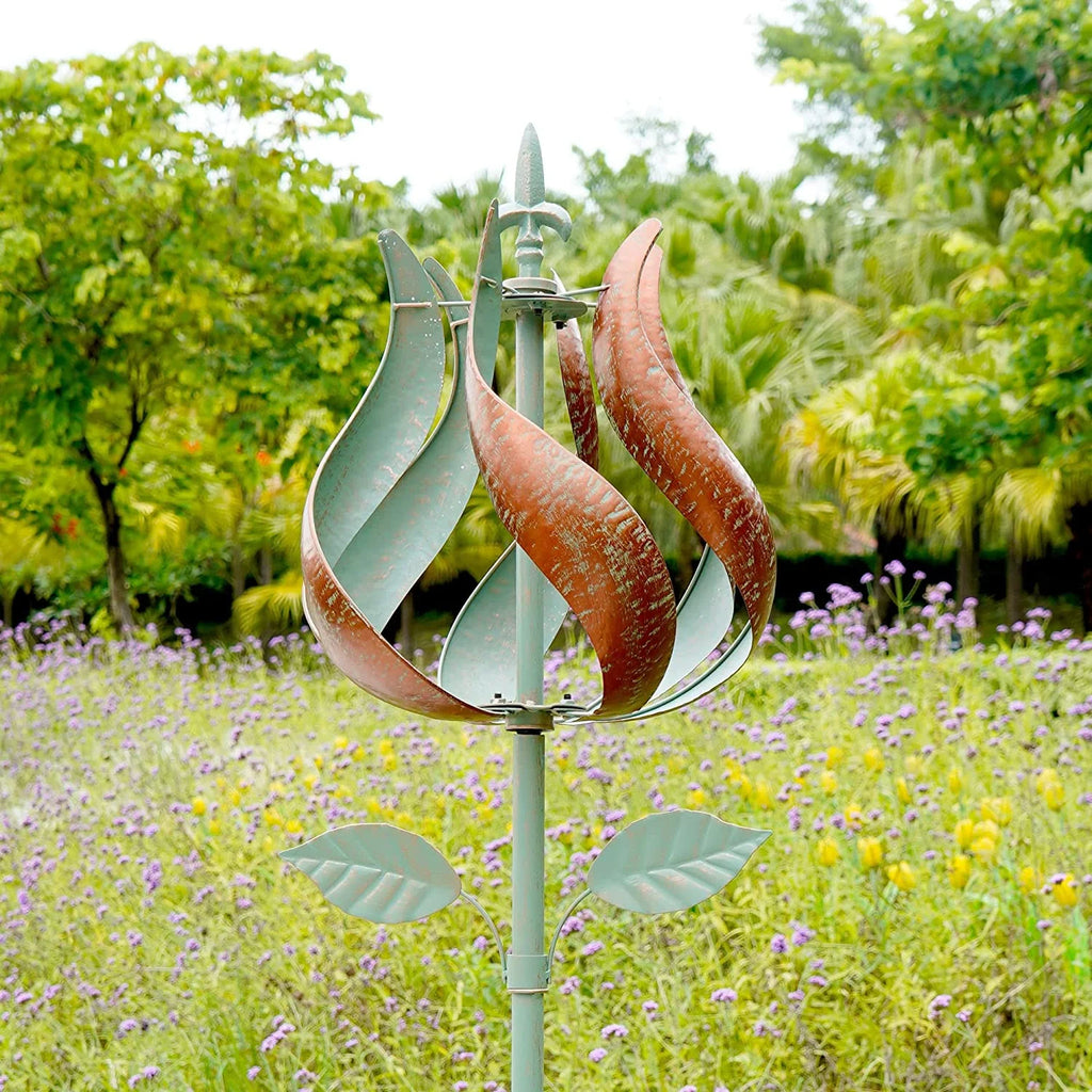3D Kinetic Tulip Garden Wind Spinner, 14" Wide, 75.5" High 360 Degrees Flower Windmill X238176