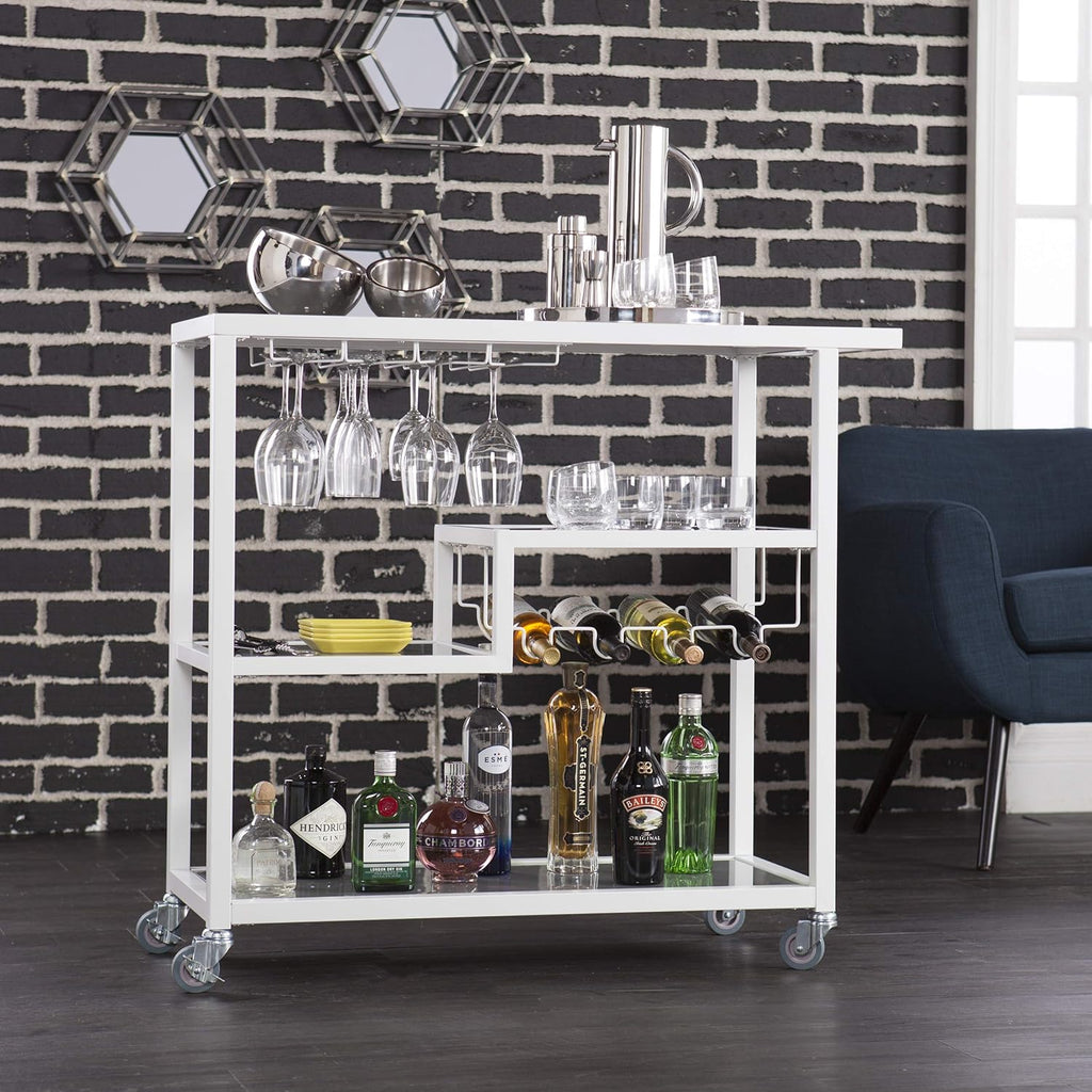 White Bar Cart with Wheels Q8528