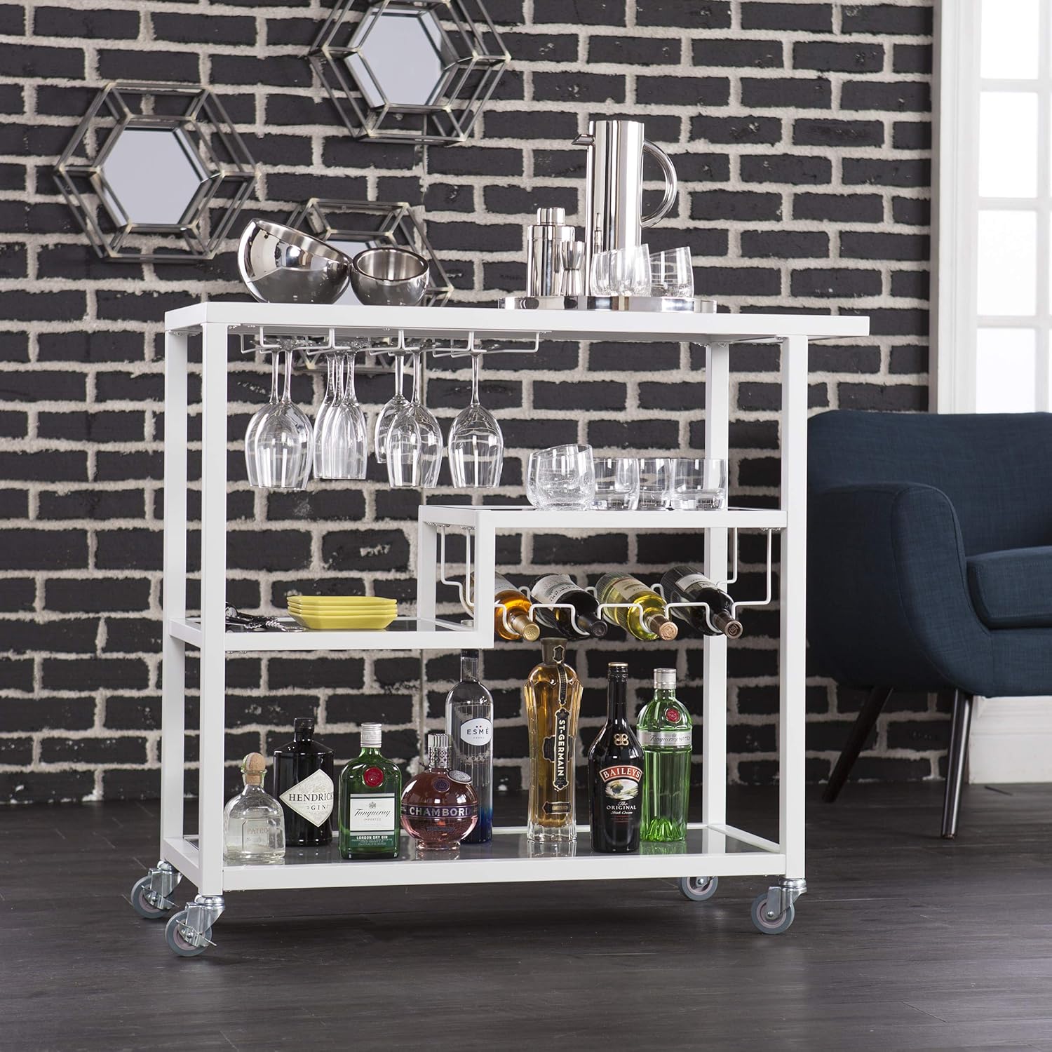 White Bar Cart with Wheels Q8528