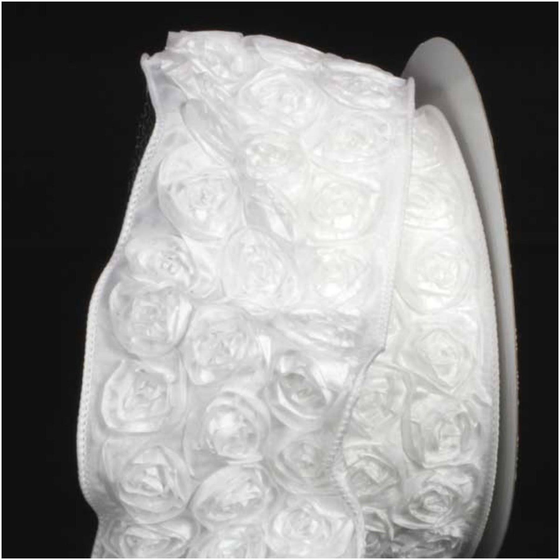 White Bunch of Roses Wired Craft Ribbon 10 Yards F6162