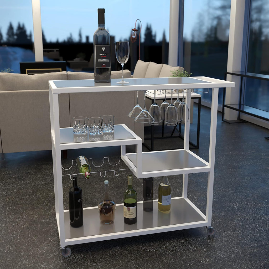 White Bar Cart with Wheels Q8528