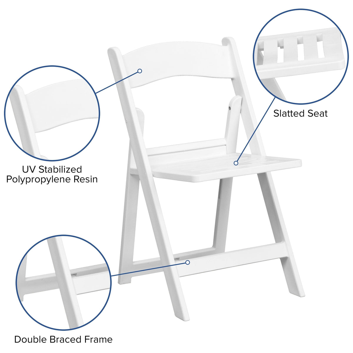White Resin Folding Chair with Slatted Seat A6176