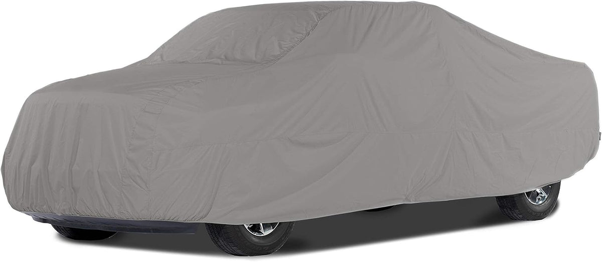Grey Heavy-Duty Polyester Car Cover with Mesh Vent and Elastic Hem R2335
