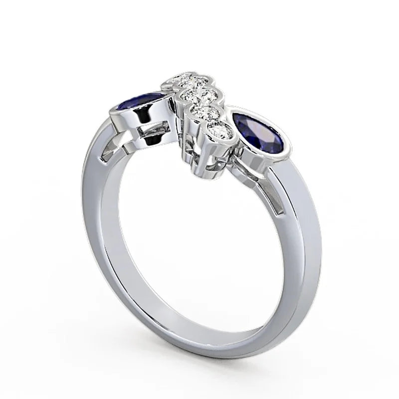 14K White Gold Pear Cut Blue Sapphire Diamond Eternity Band Size 8.5 X3943