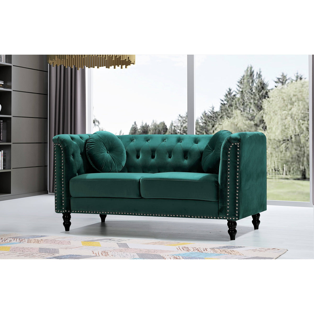 Dark Blue Velvet Chesterfield Loveseat B2778