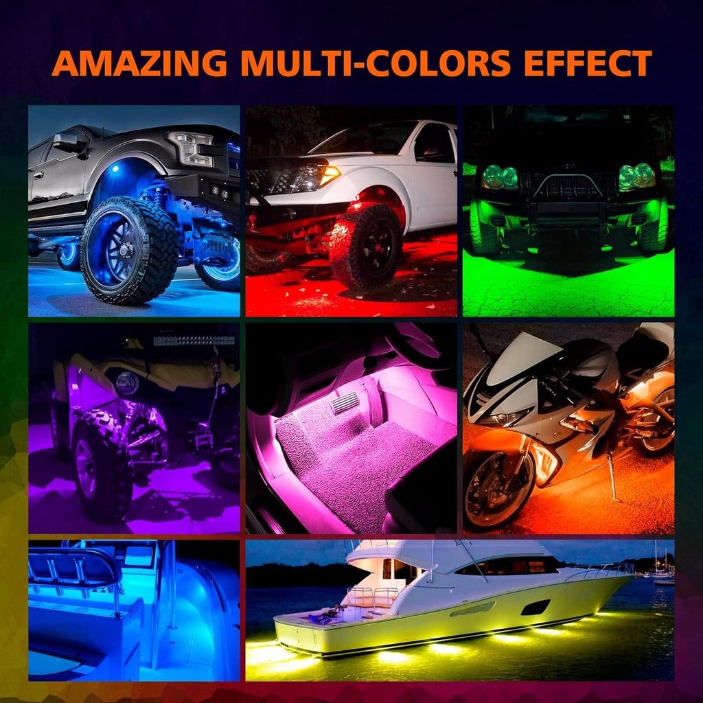 4 Pods Multicolor RGB LED Rock Lights Waterproof M117