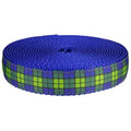 3/4 inch Blue and Green Plaid Nylon Webbing, 50 Yards W787