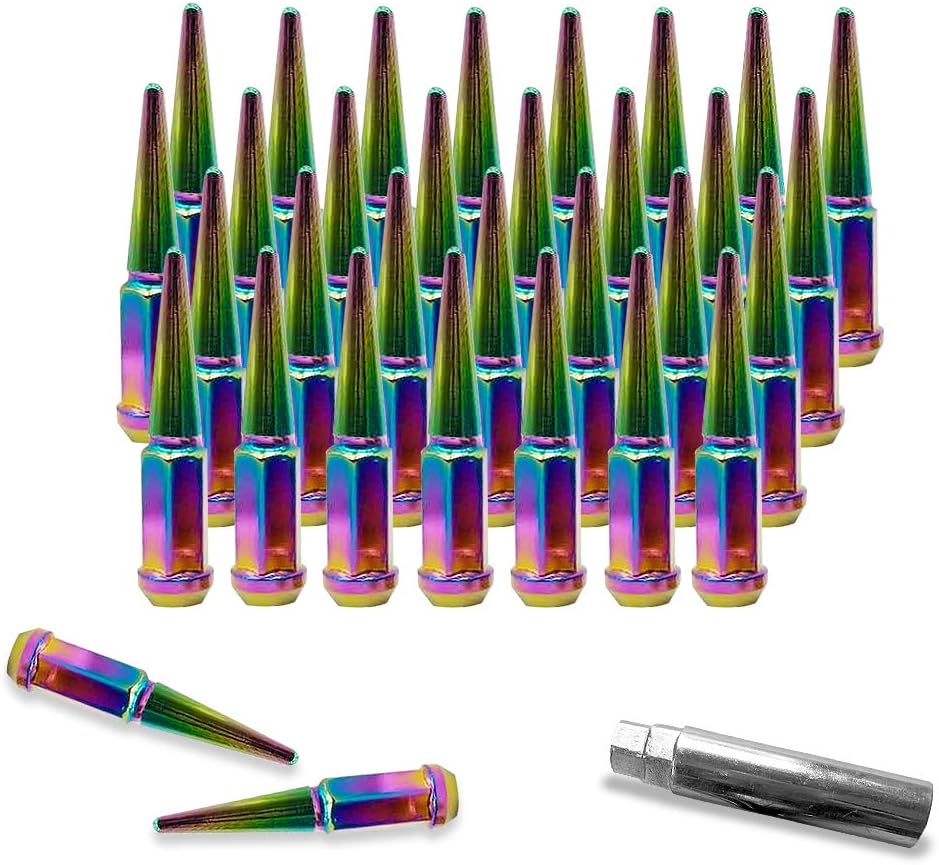 32 pcs 9/16-18 112mm 4.4" Black Conical Wheel Lug Nuts w/Key Y91727