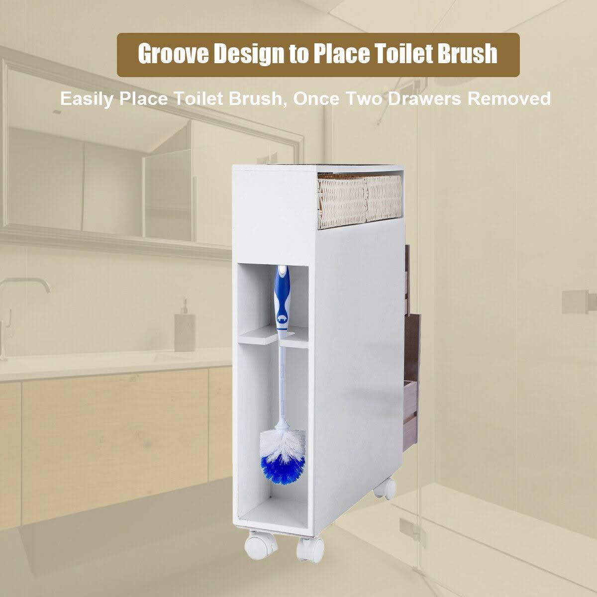White Wooden Storage Cabinet Organizer with 4 Casters G8316