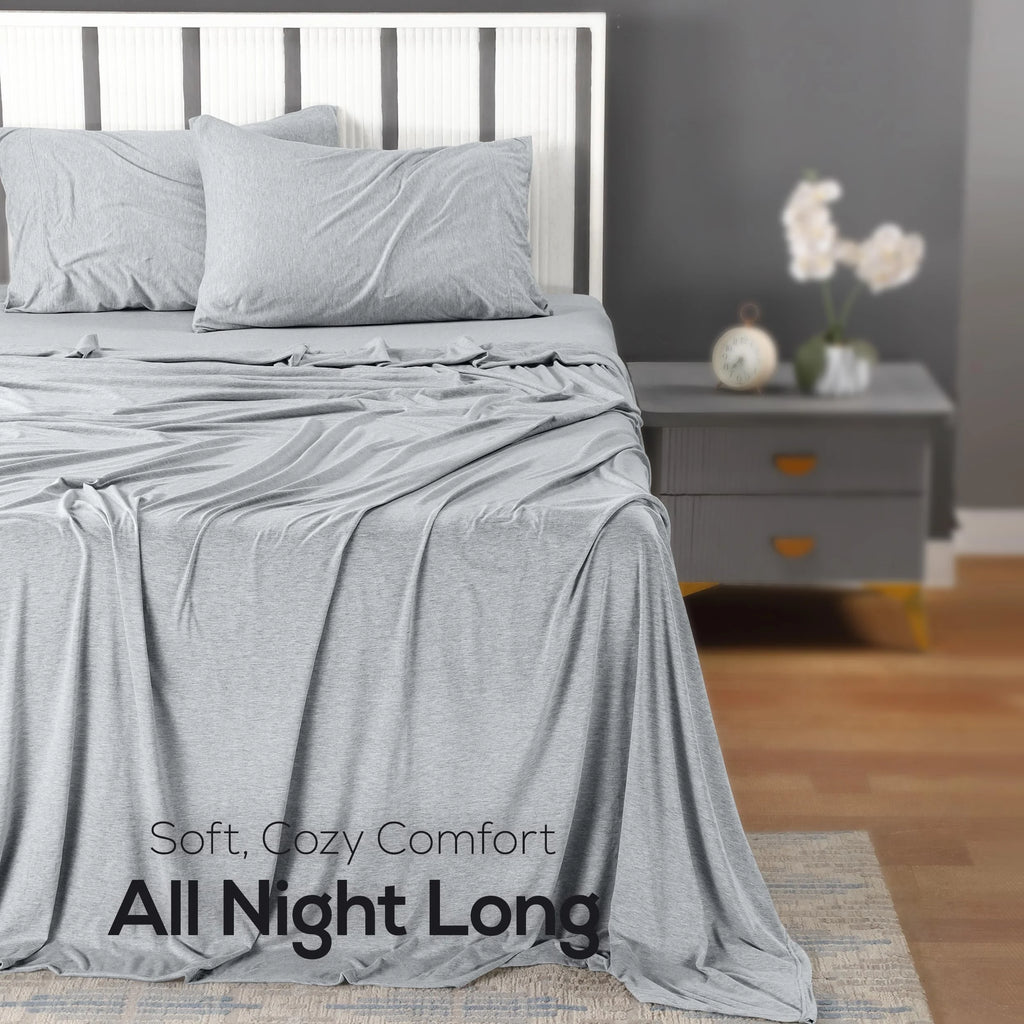 Heather Light Grey Twin Size Jersey Knit Sheet Set 3pc W725