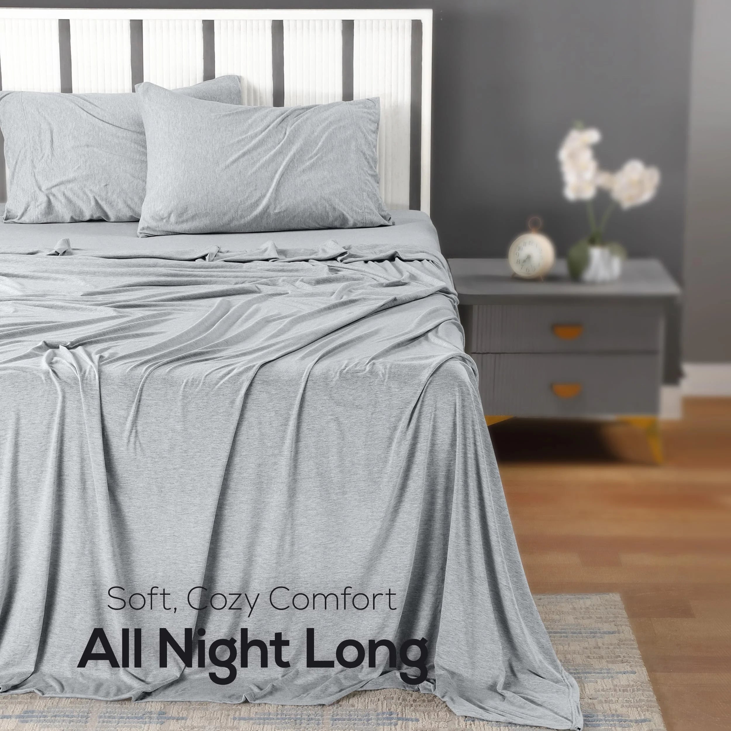 Heather Light Grey Twin Size Jersey Knit Sheet Set 3pc W725