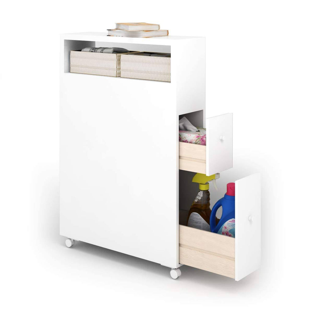 White Wooden Storage Cabinet Organizer with 4 Casters G8316