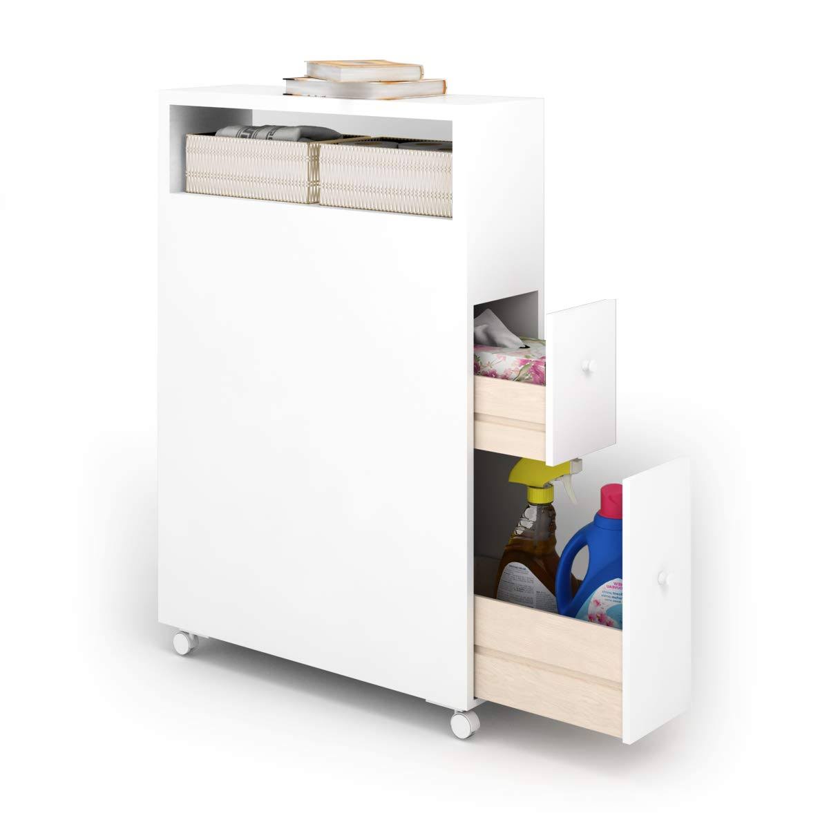 White Wooden Storage Cabinet Organizer with 4 Casters G8316