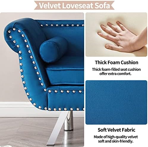 Velvet Loveseat Sofa with 2 Bolster Pillows D447
