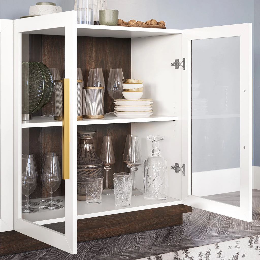 White Wood Glass Sideboard Buffet Cabinet with Storage M292