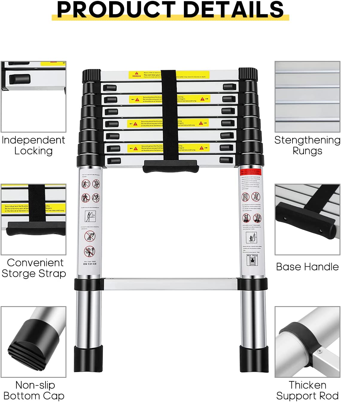 8.5FT Folding Aluminum Alloy Extension Ladder Y93779
