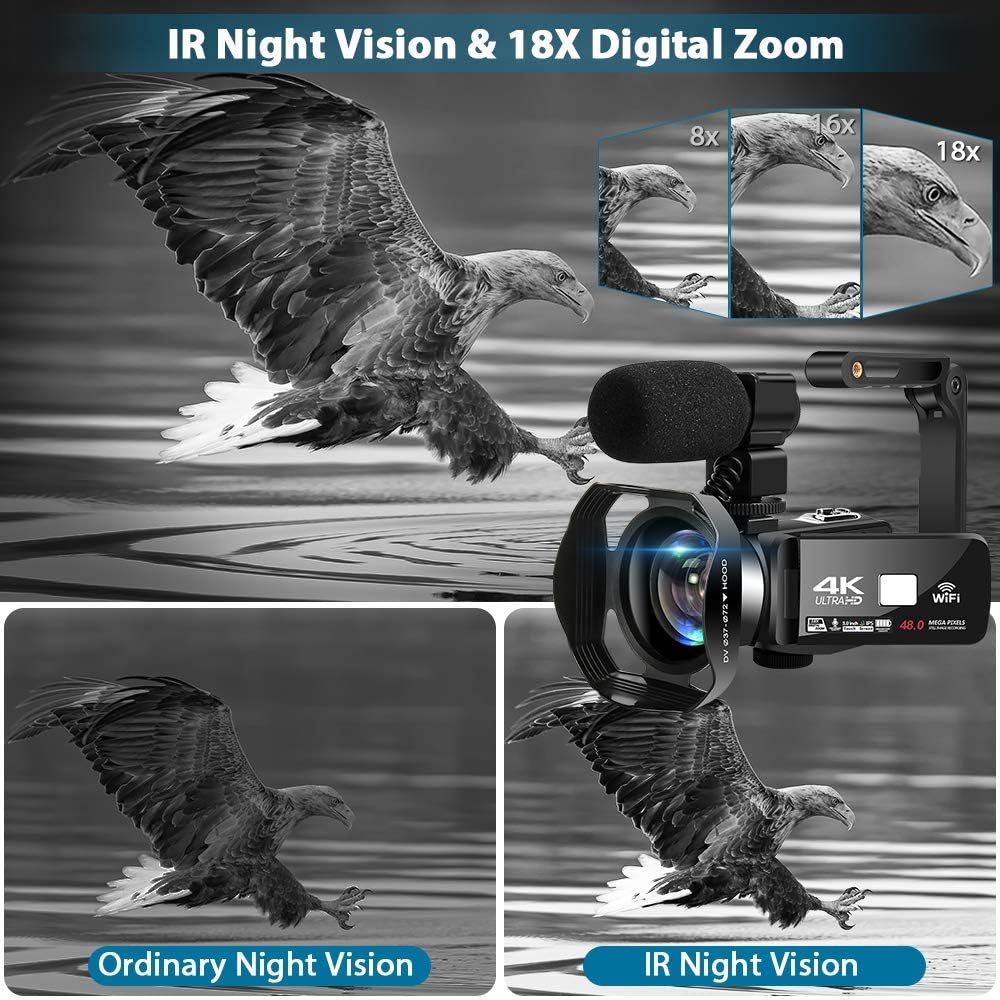 4K 60FPS 48MP 18X Digital Camcorder with Touch Screen and Remote Control S280722