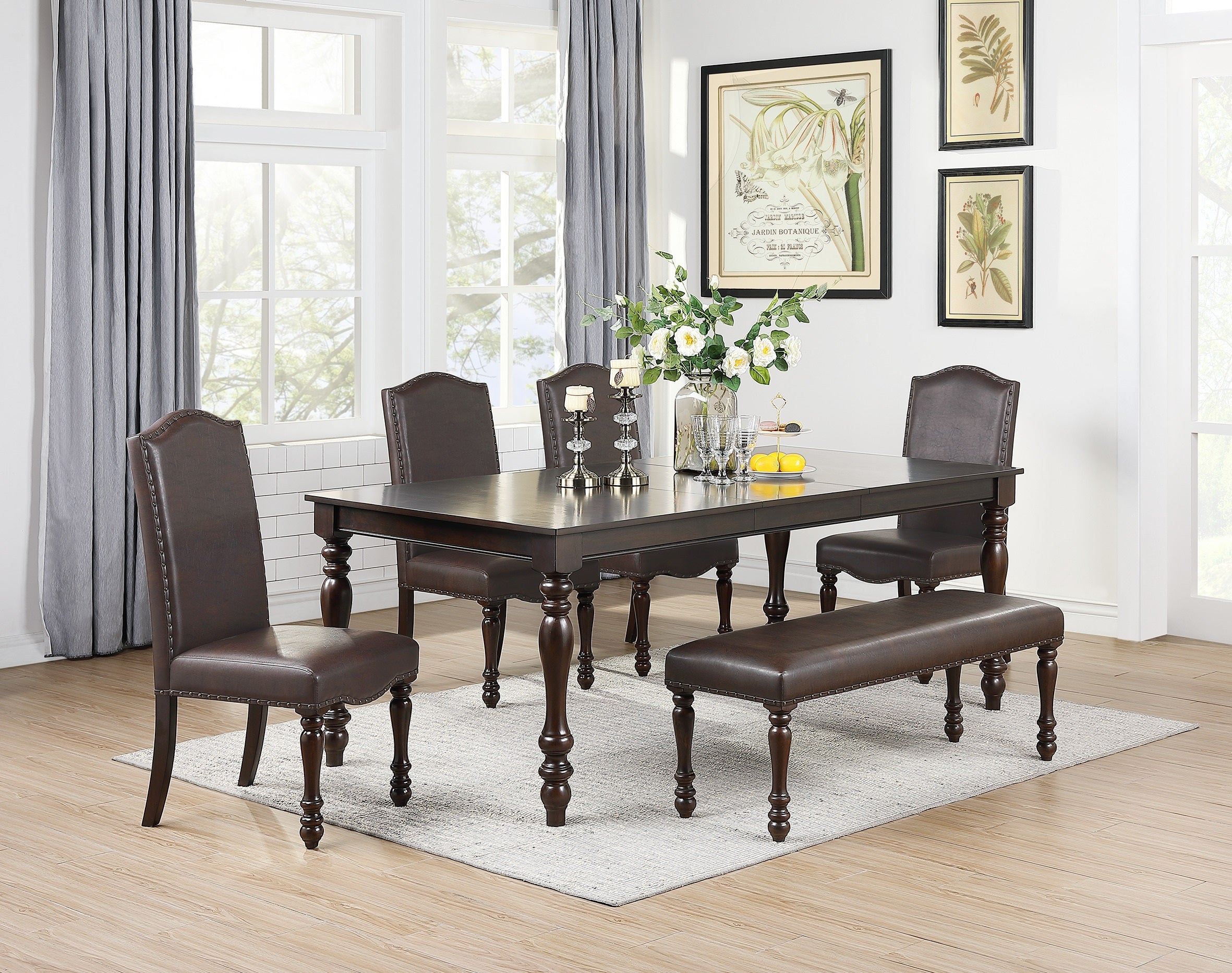 Cherry Finish Faux Leather Bench S640111