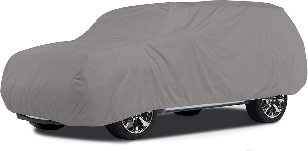 Grey Heavy-Duty Polyester Car Cover with Mesh Vent and Elastic Hem R2335