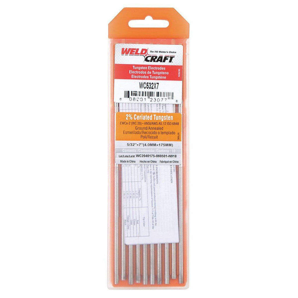 Ceriated Tungsten Electrode, 5/32 In, Pk10 I3450