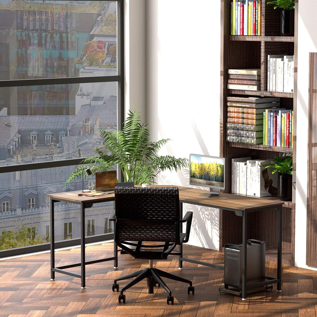 Reversible L Shaped Desk with Shelves, Round Corner Computer Desk Gaming Table Workstation B95666