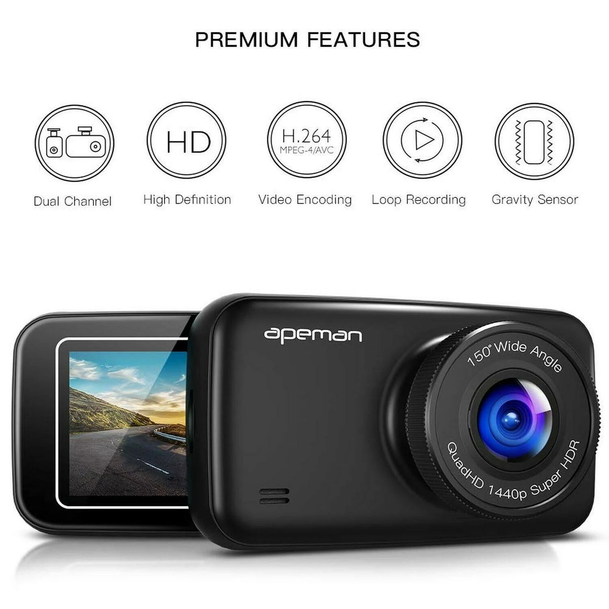 1440p 1080p Dual Dash Cam FHD Front and Rear Camera V3710