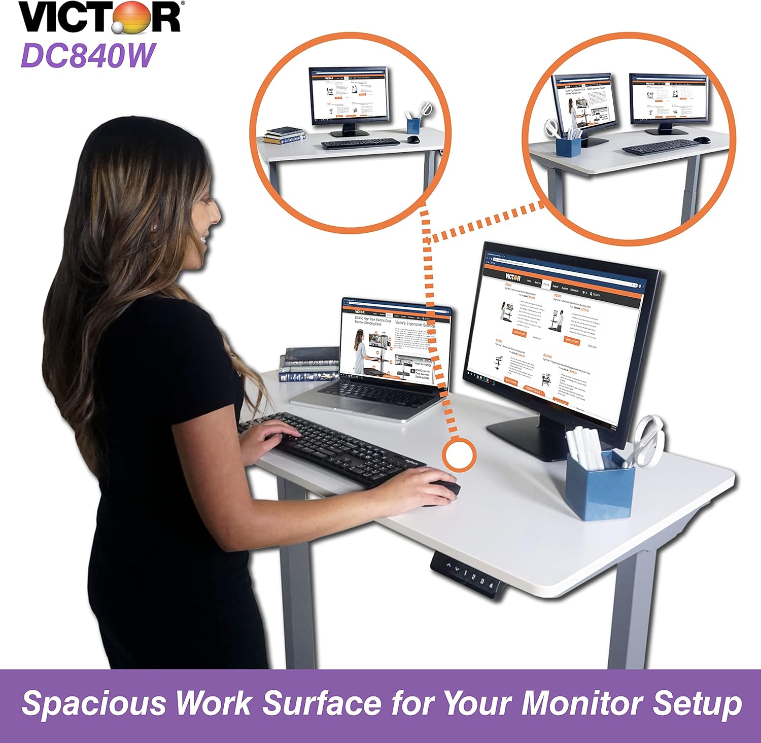 White Electric Sit-Stand Standing Desk V80937