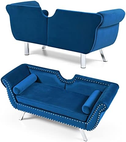 Velvet Loveseat Sofa with 2 Bolster Pillows D447