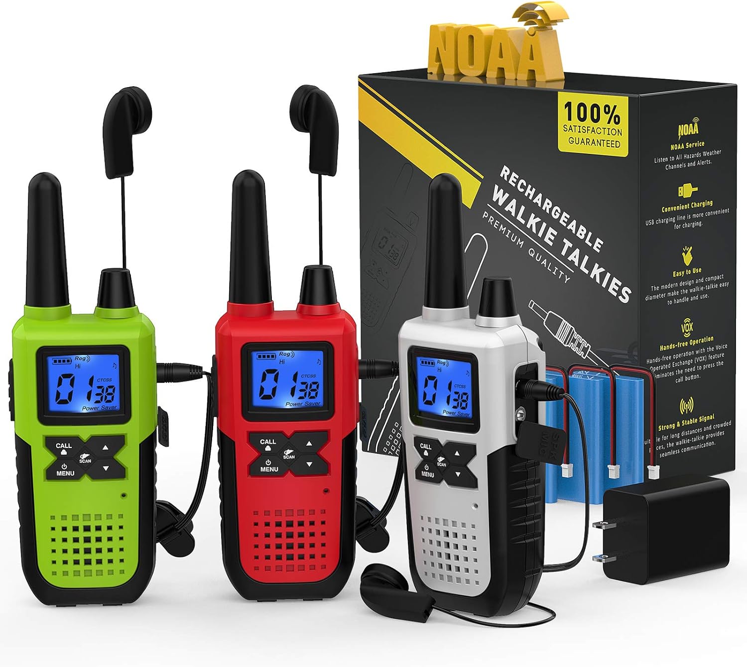 3 Pack Long Range 2 Way Radios with Earpiece and Mic Set USB Charger Battery Weather Alert N5927