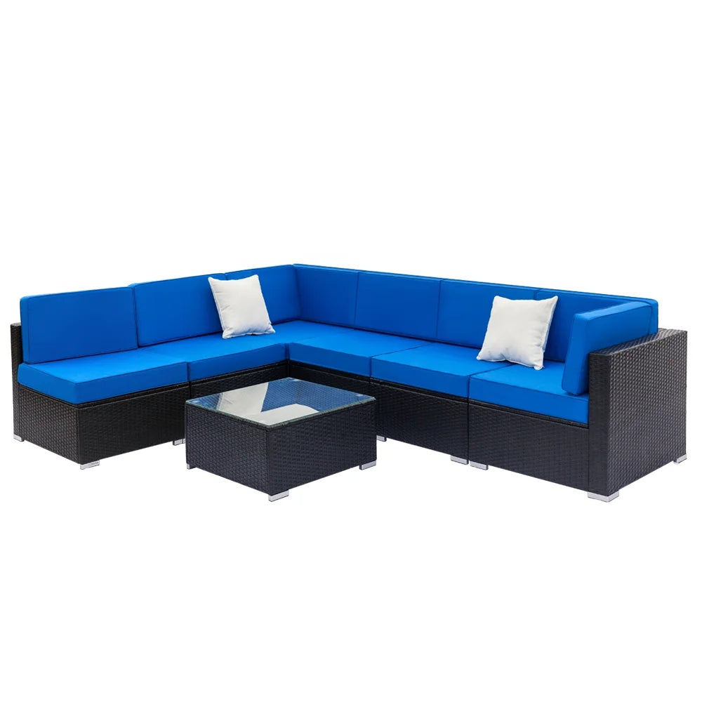 Black Embossed Woven Rattan Sofa Set with 2 Middle Sofas, 4 Single Sofas, 1 Coffee Table Z984
