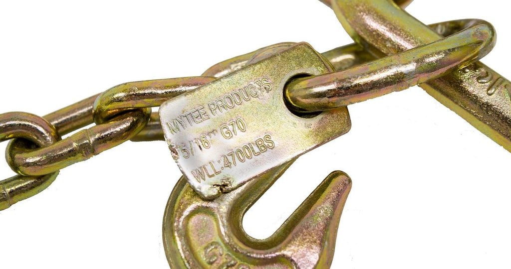 5/16'' x 3' G70 V-Chain Bridle with 8" Medium J Hooks, T-Hook & J-Hook with Grab Hooks, 4700 lbs WLL, Pack of 2 S720