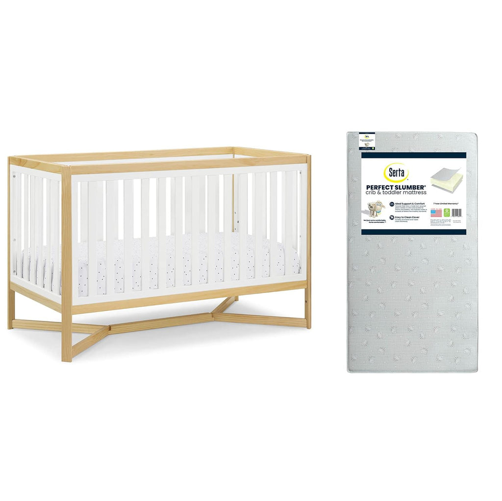 4-in-1 Convertible Crib with Crib & Toddler Mattress, Waterproof, Midnight Grey A1602