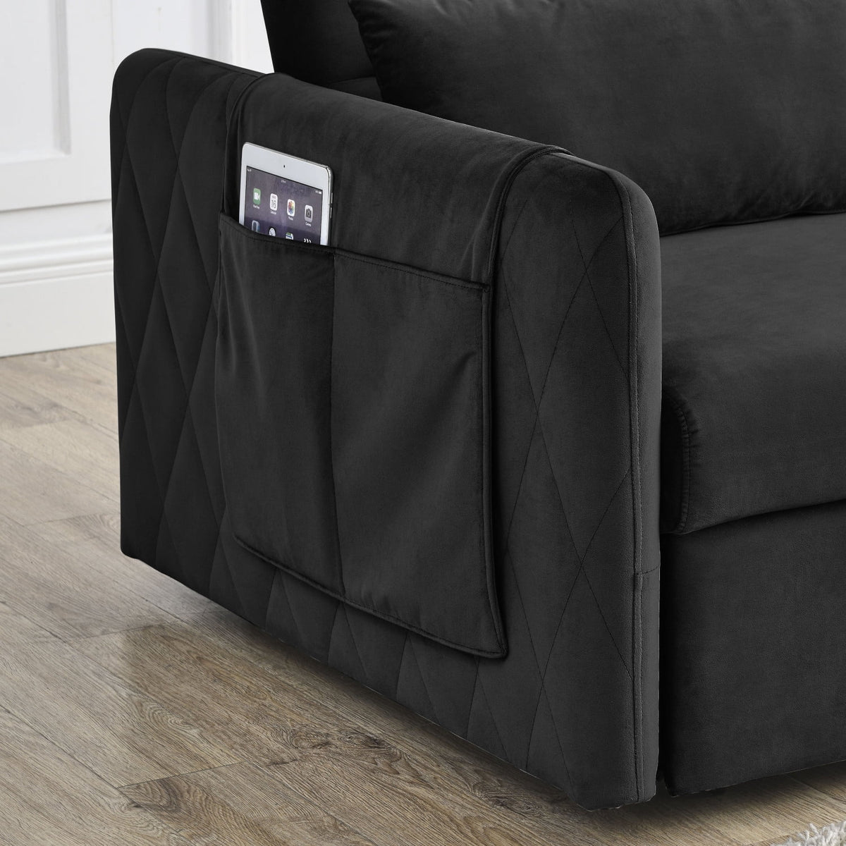 55" Convertible Velvet Sofa Bed with 2 Detachable Arm Pockets, 2 Pillows F694