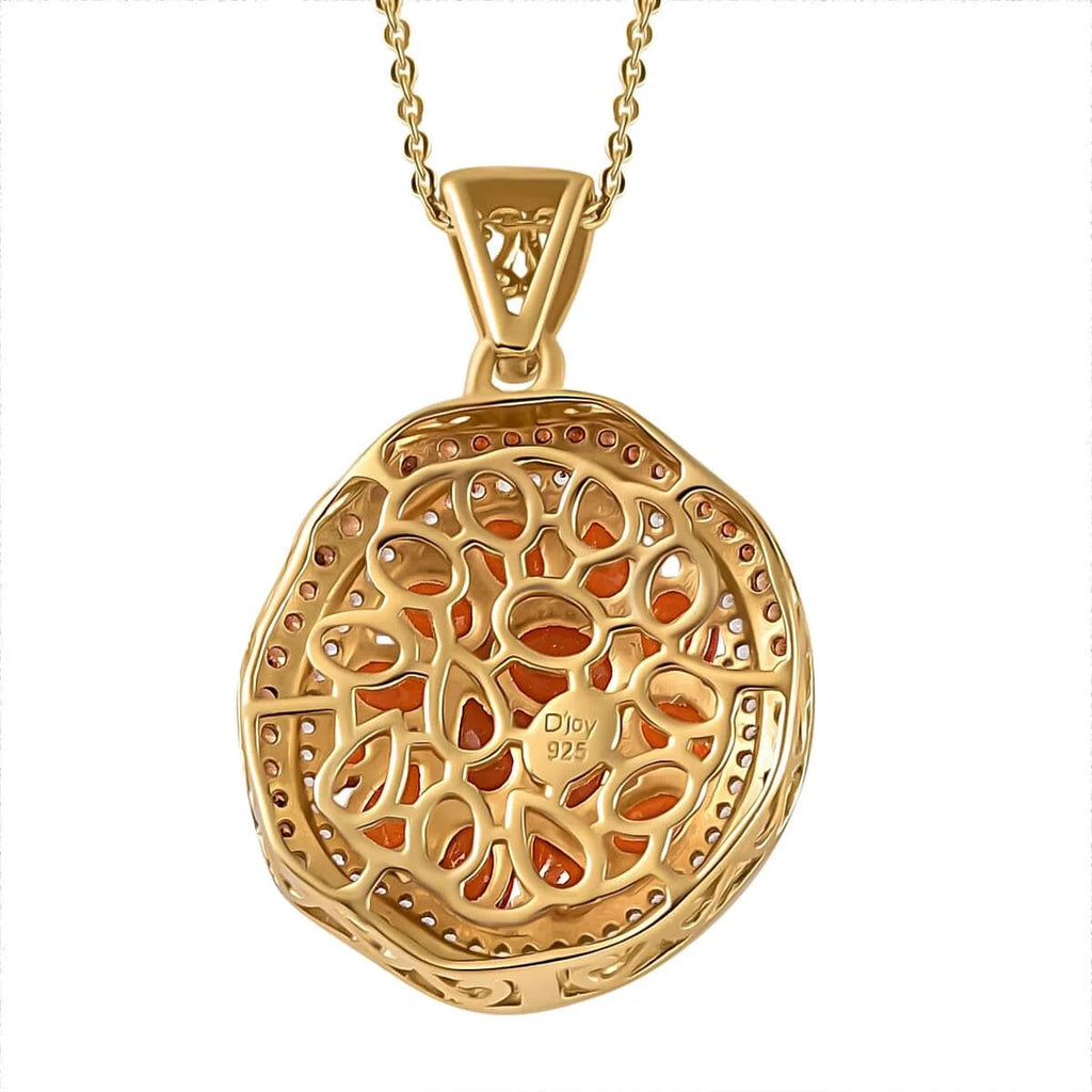 Crimson Fire Opal Oval 925 Sterling Silver Vermeil Yellow Gold Plated Pendant Necklace 20" Ct 1.87 Y869