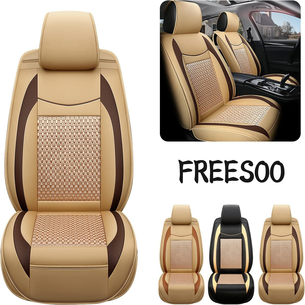 Beige 9 Leather Car Seat Covers Full Set B1898