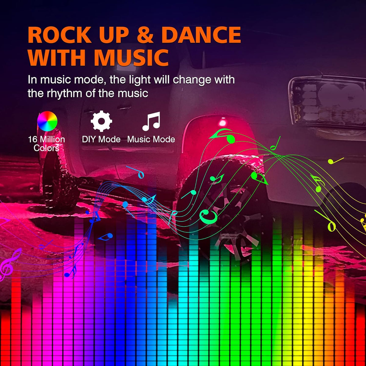 4 Pods Multicolor RGB LED Rock Lights Waterproof M117