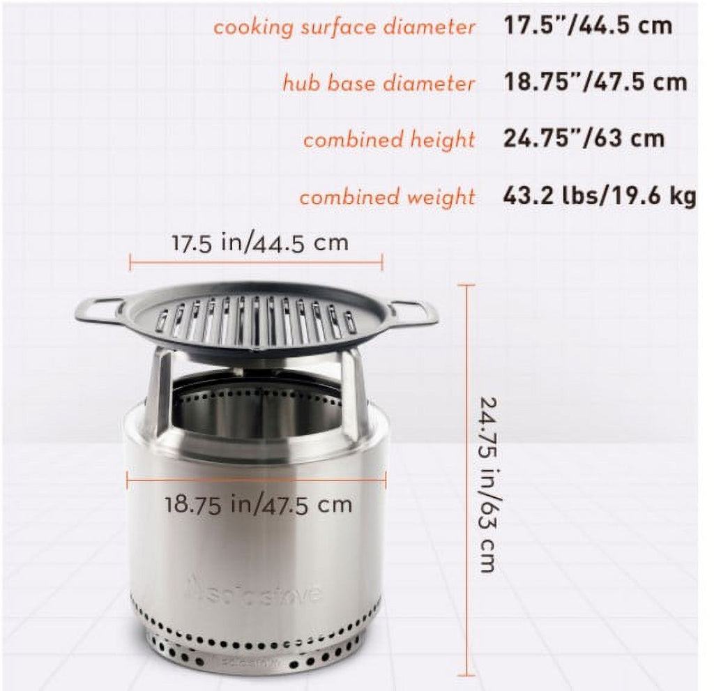 Portable Smokeless Fire Pit with Stand, Grill & Hub, Stainless Steel/Cast Iron W1948