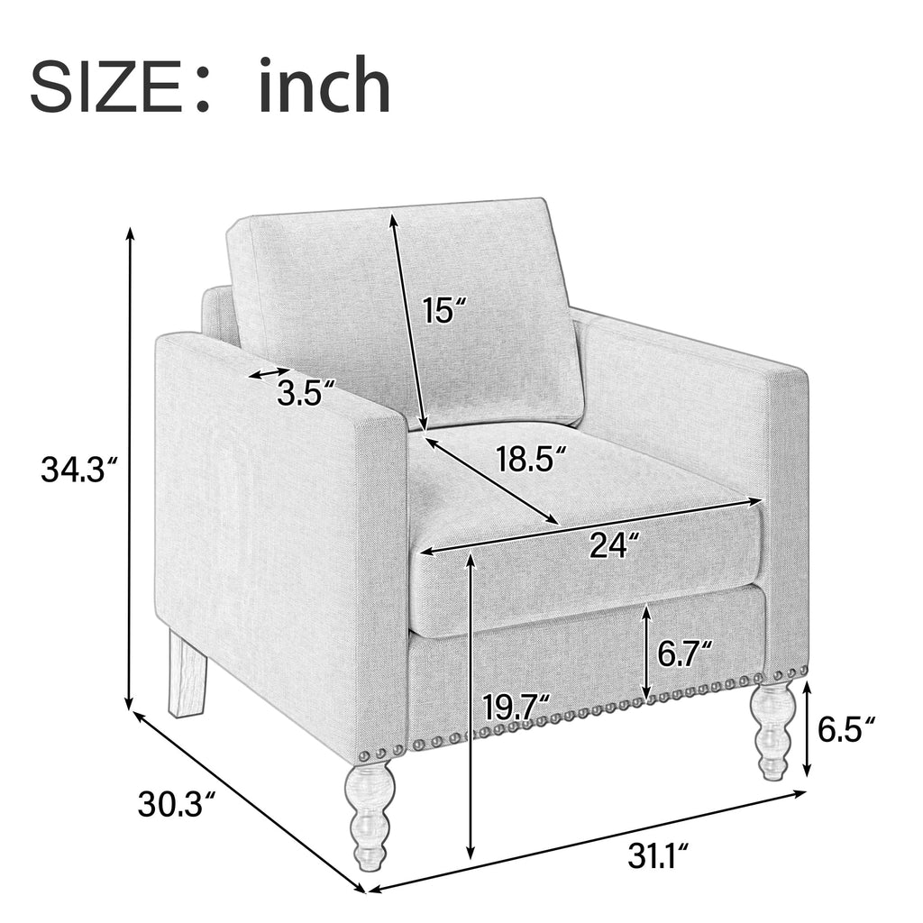 Light Gray Linen Armchair with Wooden Legs X762