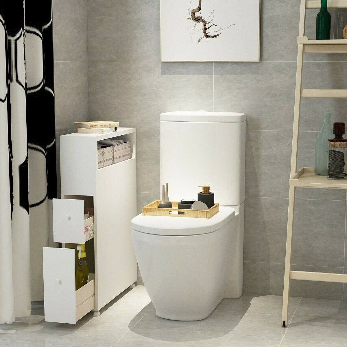 White Wooden Storage Cabinet Organizer with 4 Casters G8316